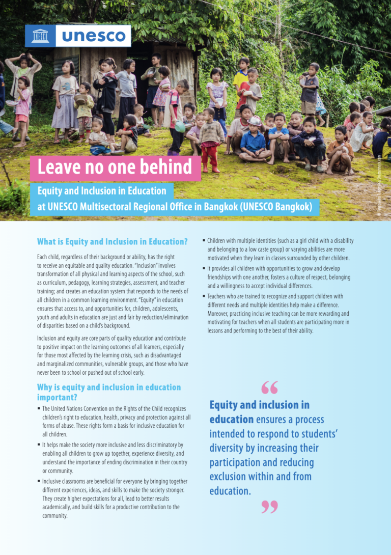 Leave no one behind: equity and inclusion in education at UNESCO Multisectoral Regional Office in Bangkok (UNESCO Bangkok)