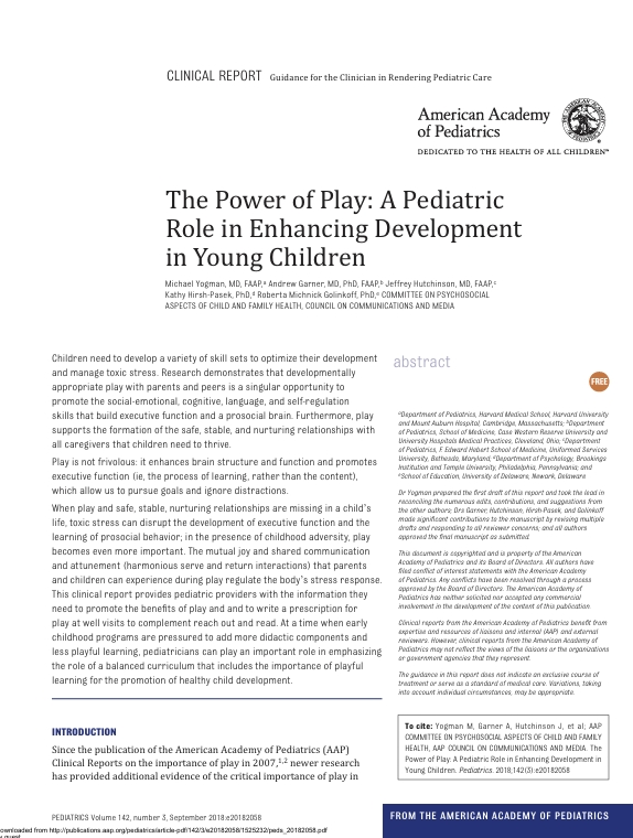 The Power of Play: A Pediatric Role in Enhancing Development in Young Children